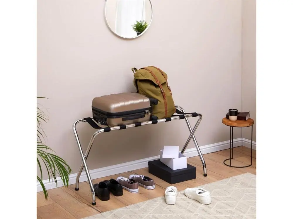 Porte-valise VOYAGE en métal chromé, support-bagages accessoire de chambre hôtel pour sac de voyage et valise Lot de 4 boîtes