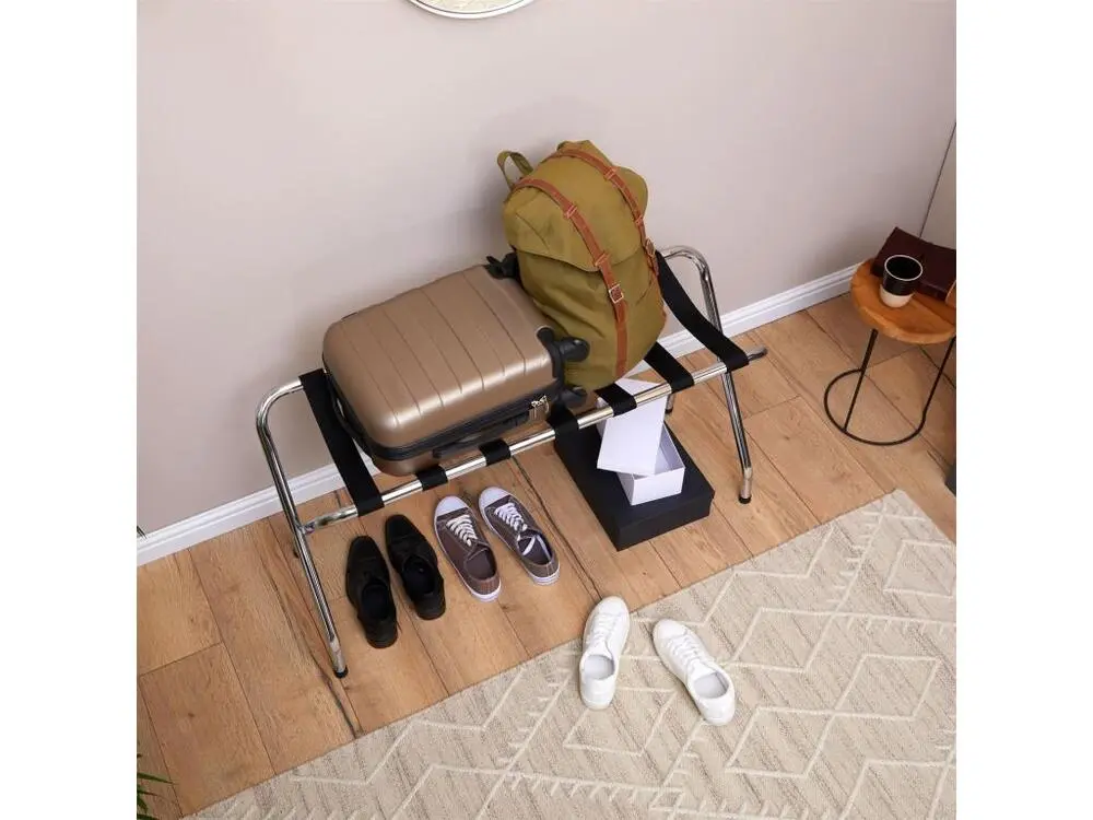 Porte-valise VOYAGE en métal chromé, support-bagages accessoire de chambre hôtel pour sac de voyage et valise Lot de 4 boîtes
