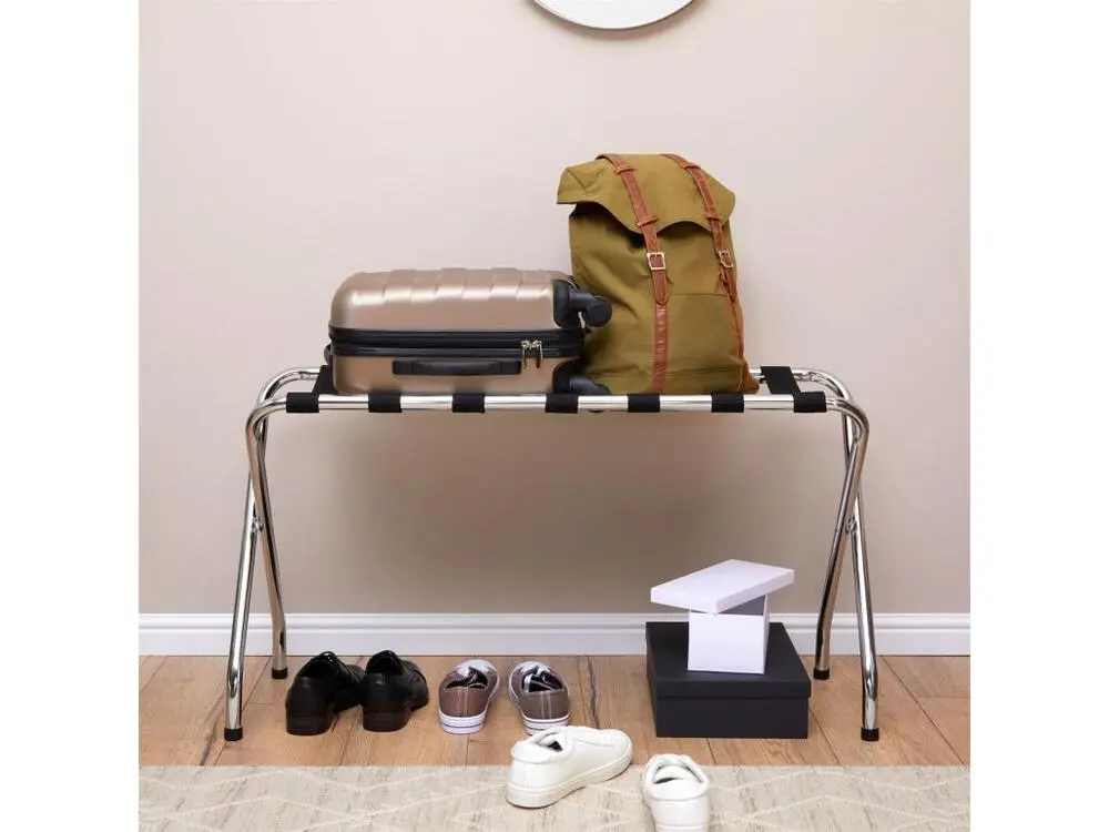 Porte-valise VOYAGE en métal chromé, support-bagages accessoire de chambre hôtel pour sac de voyage et valise Lot de 4 boîtes