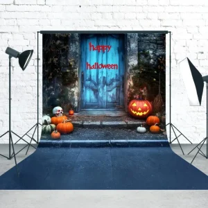 Toile de fond Sweep Halloween Photo "Happy Halloween" Sanglant Porte Classique Bleue MRR8-50