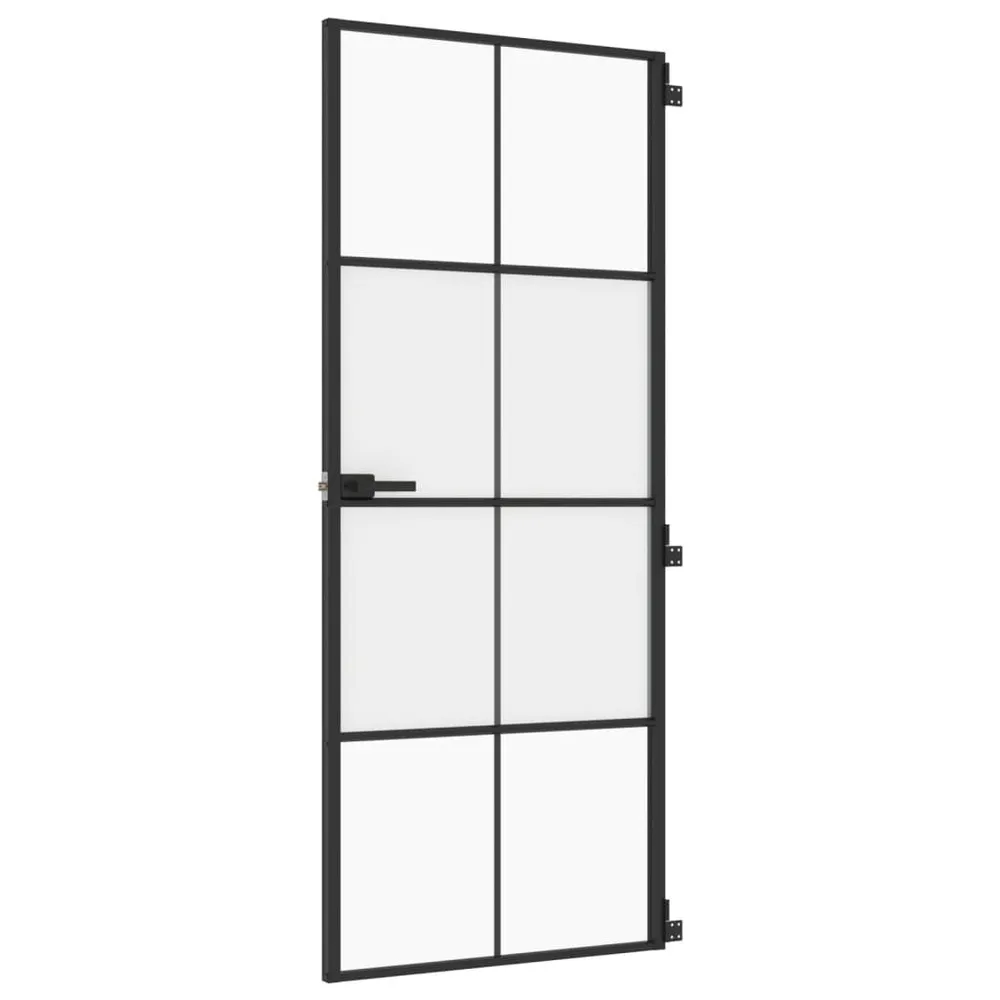 Porte intérieure étroit noir 83x201,5 cm verre trempé aluminium