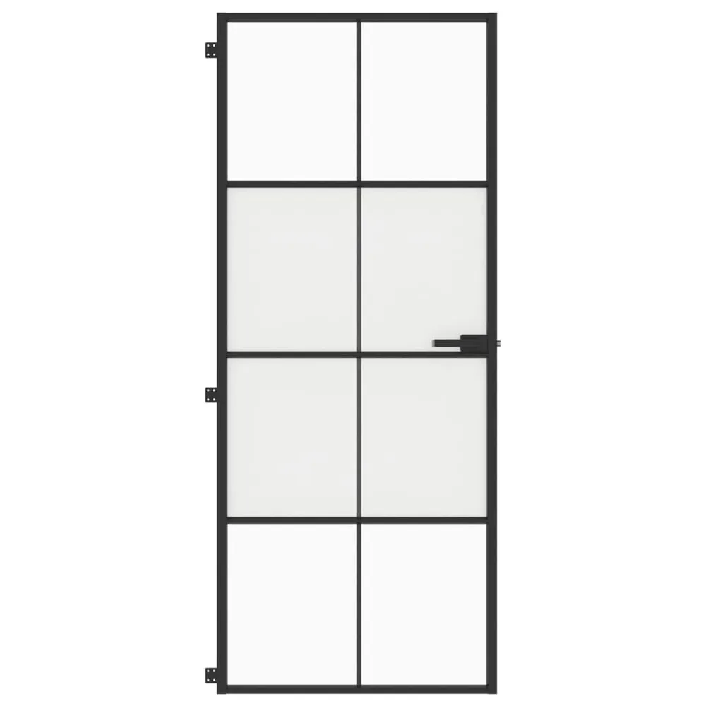 Porte intérieure étroit noir 83x201,5 cm verre trempé aluminium