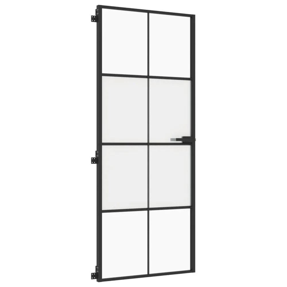 Porte intérieure étroit noir 83x201,5 cm verre trempé aluminium