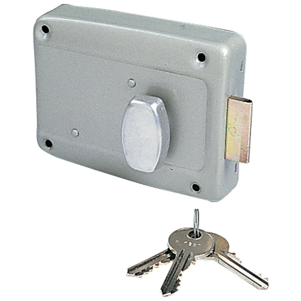 Serrure de porte de garage en applique à cylindre rond et bouton intérieur