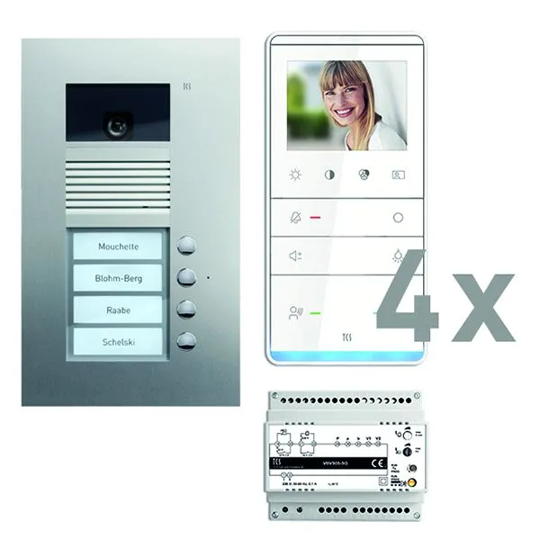 Vidéo de commande de porte TCS : pack UP pour 4 unités d'habitation avec platine de rue AVU 4 boutons de sonnerie...