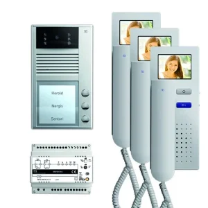Vidéo commande de porte TCS : pack AP V2D pour 3 logements avec platine de rue AVC 3 boutons de sonnerie 3x visiophone IVH...