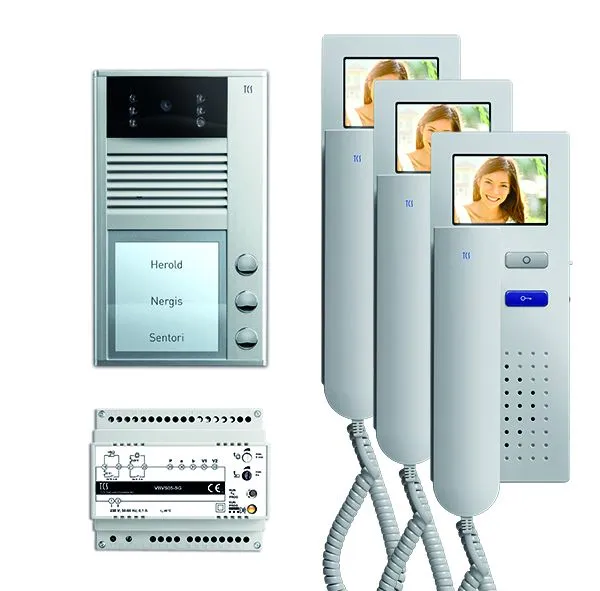 Vidéo commande de porte TCS : pack AP V2D pour 3 logements avec platine de rue AVC 3 boutons de sonnerie 3x visiophone IVH...