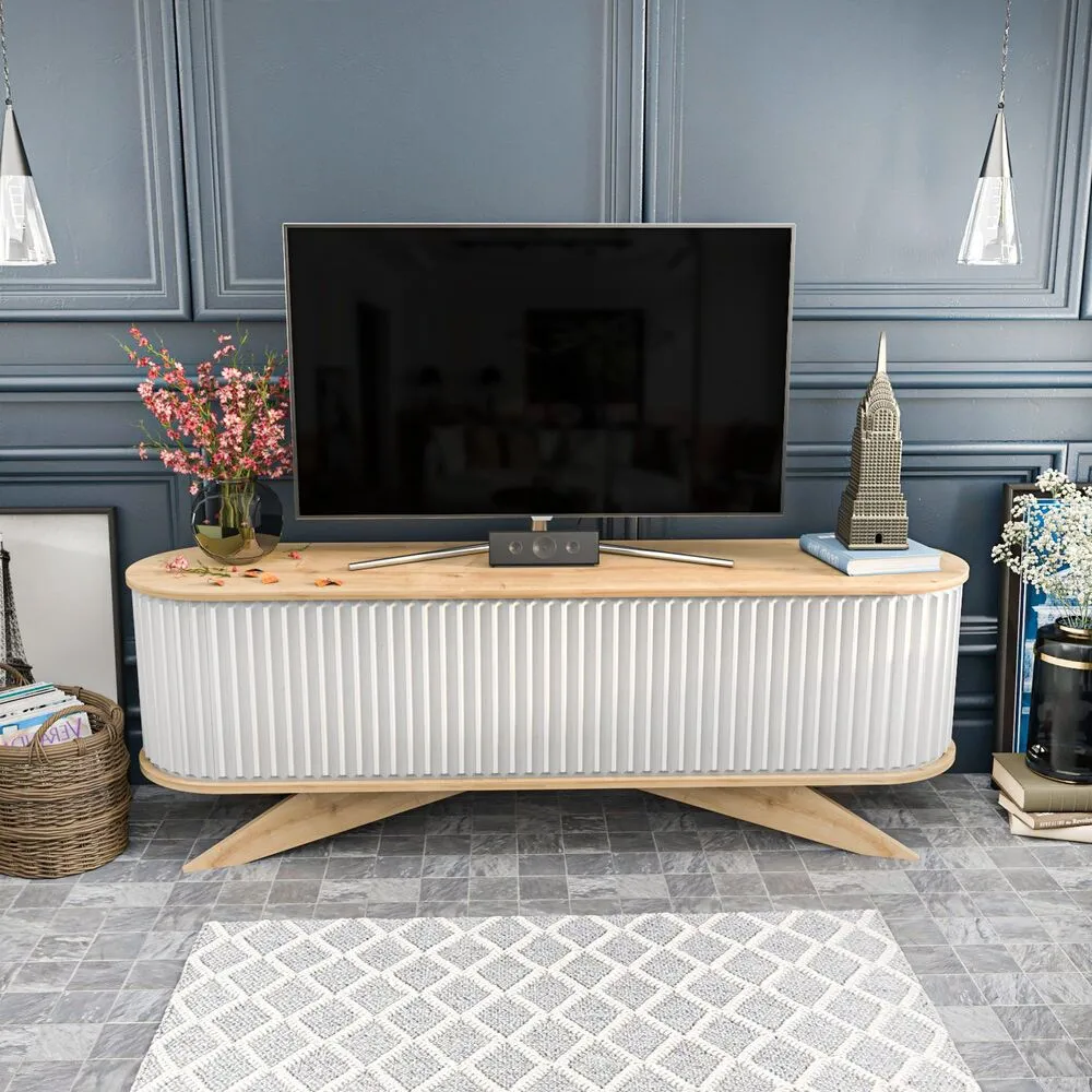 Meuble TV portes coulissantes Natera 180cm Chêne évident et Blanc
