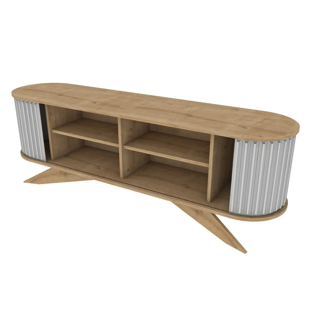 Meuble TV portes coulissantes Natera 180cm Chêne évident et Blanc