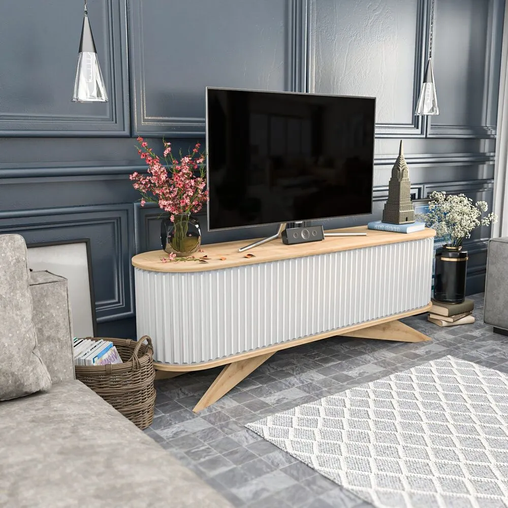 Meuble TV portes coulissantes Natera 180cm Chêne évident et Blanc