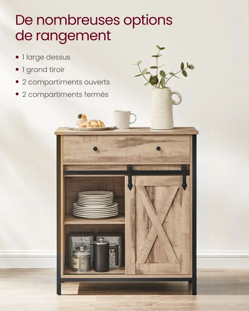 Meuble de rangement buffet placard de cuisine commode avec porte 30 x 70 x 80 cm coulissante imitation grange style indust...