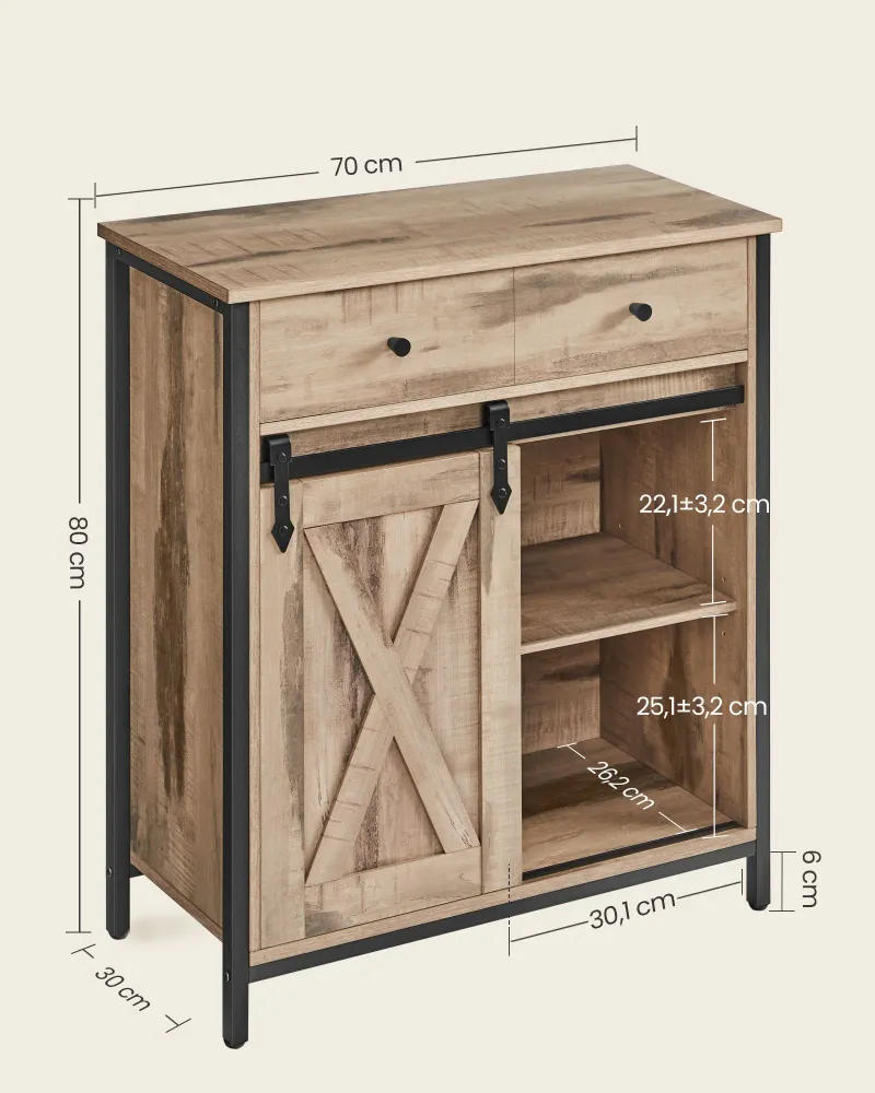Meuble de rangement buffet placard de cuisine commode avec porte 30 x 70 x 80 cm coulissante imitation grange style indust...