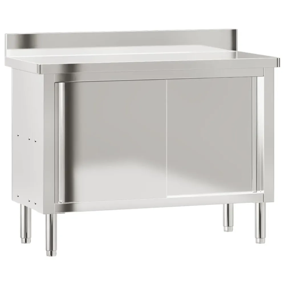 Table de travail de cuisine professionnelle avec portes coulissantes acier inoxydable 02_0045412