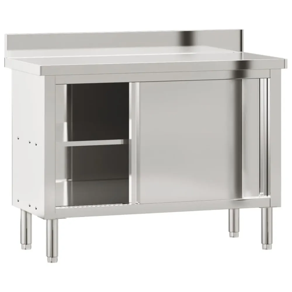 Table de travail de cuisine professionnelle avec portes coulissantes acier inoxydable 02_0045412