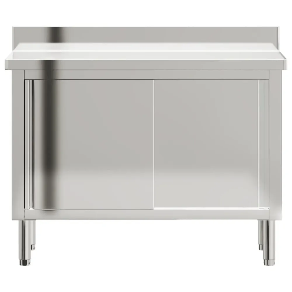 Table de travail de cuisine professionnelle avec portes coulissantes acier inoxydable 02_0045412