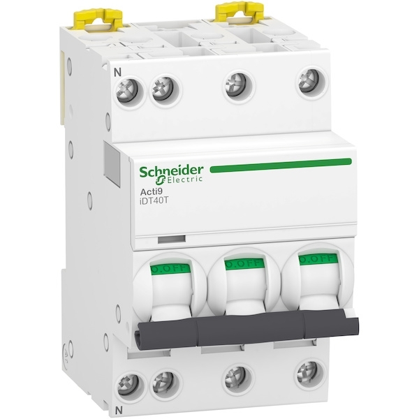 Prise programmable WiFi Disjoncteur modulaire 3P+N ACTI9 IDT40T - 10A 4500A - 6kA - courbe C - SCHNEIDER ELECTRIC