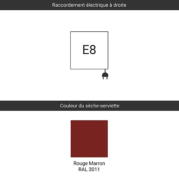 Sèche-serviette électrique rouge marron de 1620mm de haut et 500mm de spacieux - 800 Watt - FIO1620/500E83011
