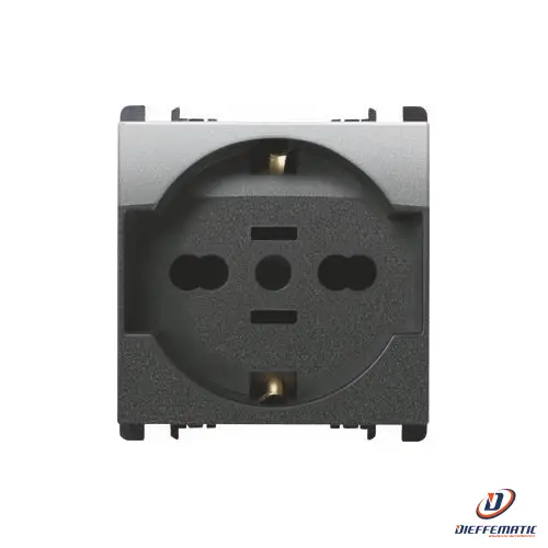 Prise à voyant témoin Urmet Presa Universale + Usa 2 Moduli 2P+T 16A-250V Nea Acciaio Scuro 10315/2Ac