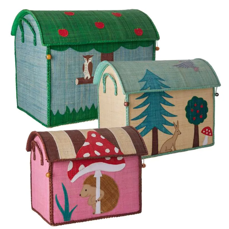 RICE Maisons de rangement en raffia - Happy Forest - 3 pcs. avec Système de Verrouillage