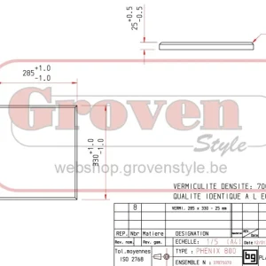 BODART & GONAY - 07CV800A Vermiculiet 285x330x25 Phenix 600 Phenix 800 Phenix 950