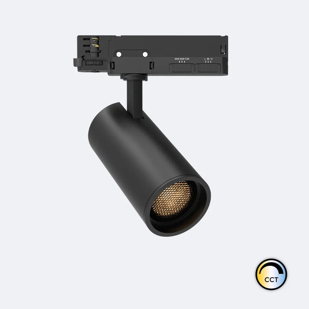 Projecteur LED Fasano Anti-reflets 30W pour Rail Triphasé CCT Dimmable DALI Noir avec capteur de mouvement