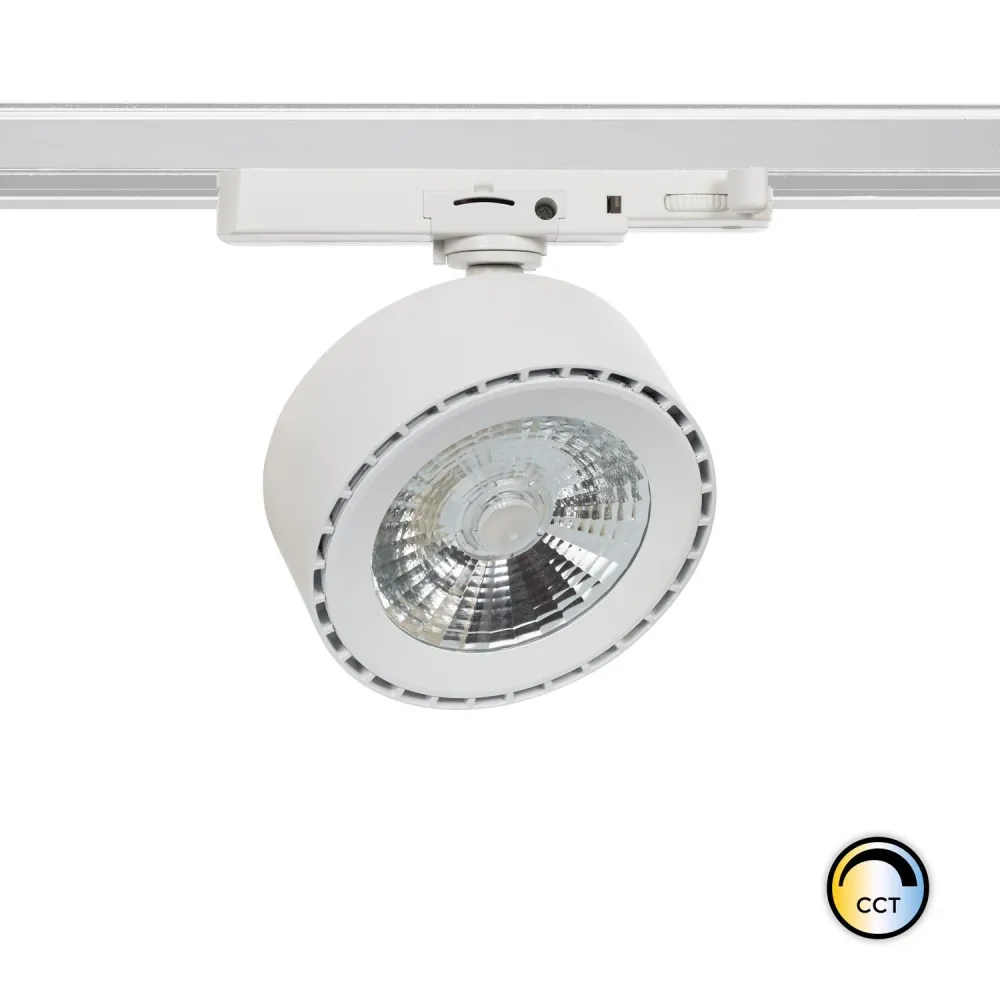 Spot encastrable Projecteur LED 30W Onuba à rail triphasé CCT, finition blanche