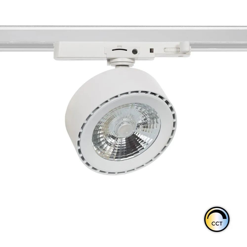Spot encastrable Projecteur LED 30W Onuba à rail triphasé CCT, finition blanche