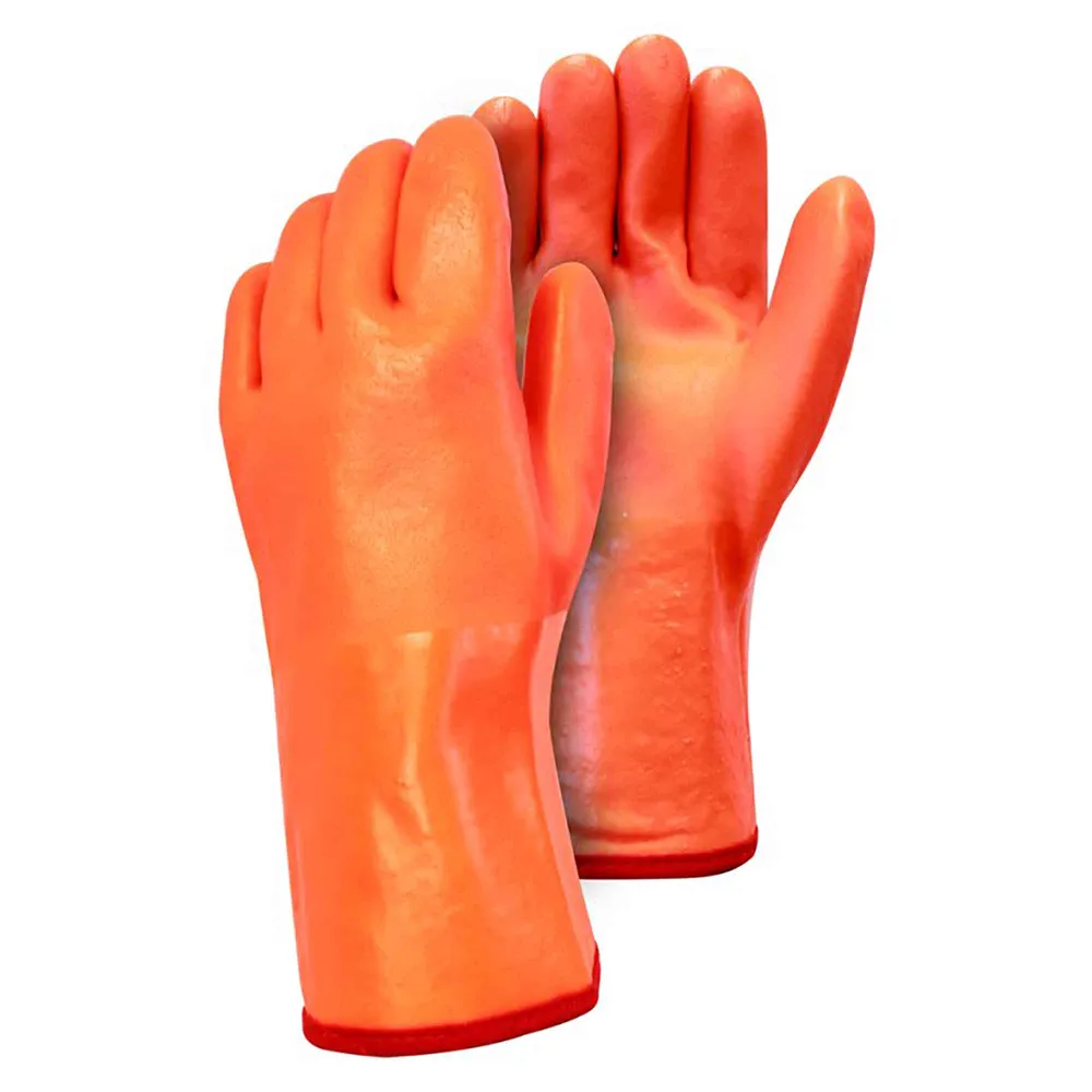 Gants de sécurité orange à manches longues enduits de PVC et doublés en polar, taille exceptionnel