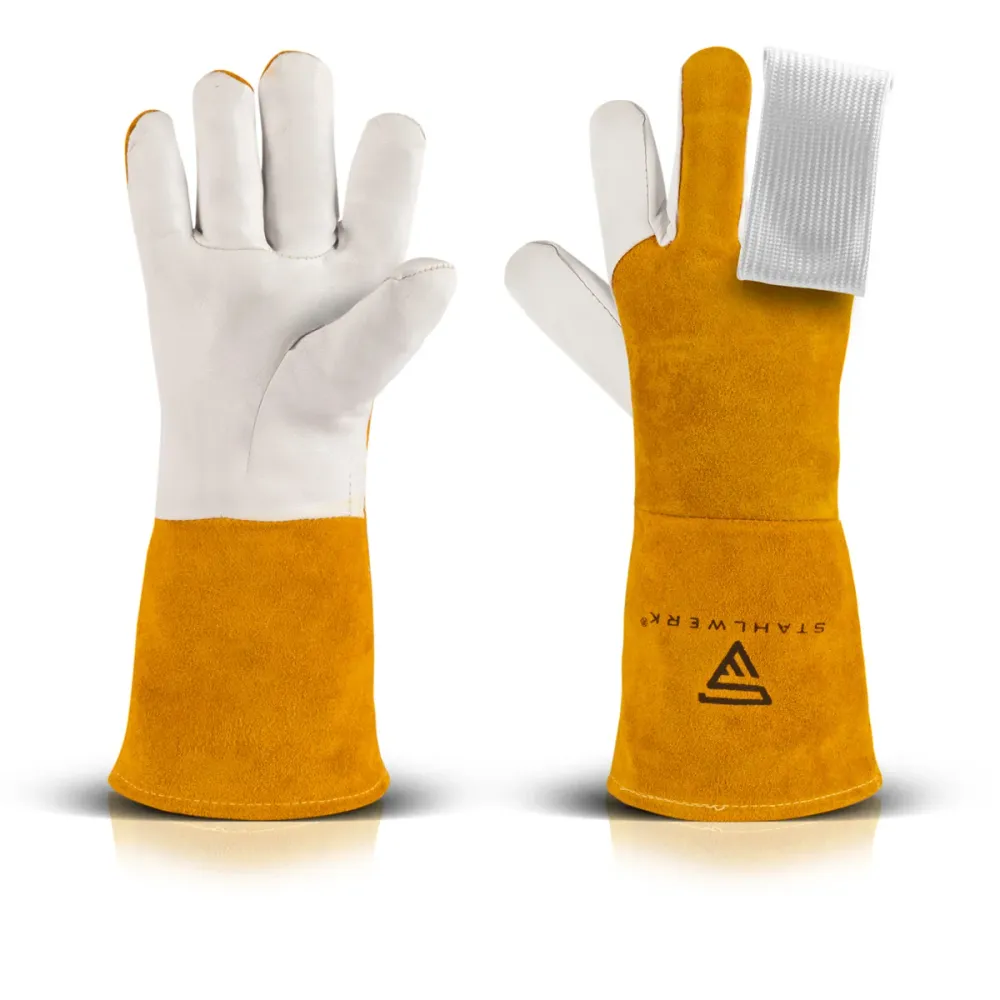 Gants de soudage en acier + les doigts de perruque, gants de protection robustes et résistants à la chaleur en cuir vrai,...