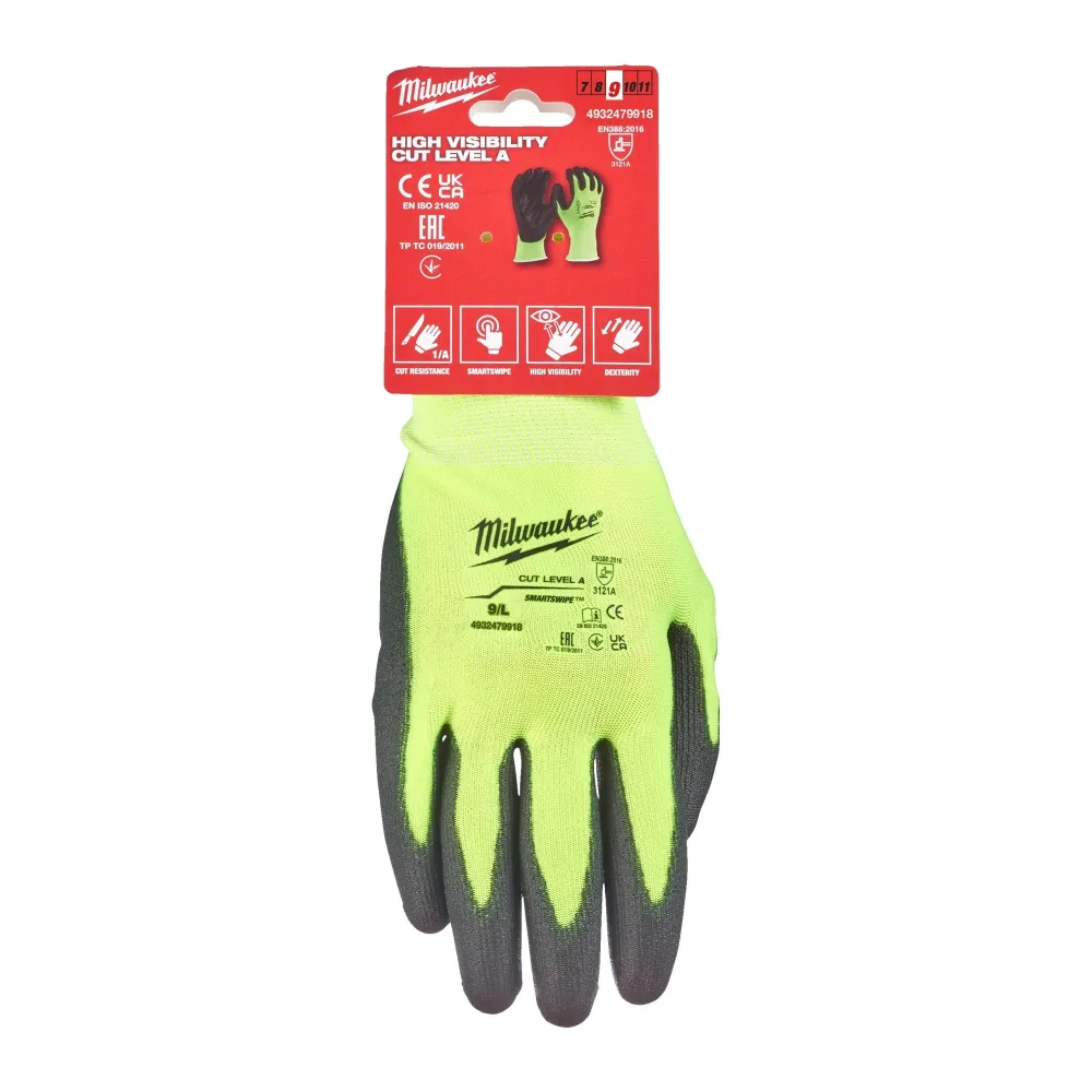 MILWAUKEE® Gants Hi-Vis anti-coupure niveau - Taille 9/L