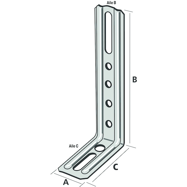 Équerre combinée Équerre de fixation de fenêtre END droite nervurée - Dimensions (L1 x L2) : 100 x 70 mm - Largeur : 30 mm...