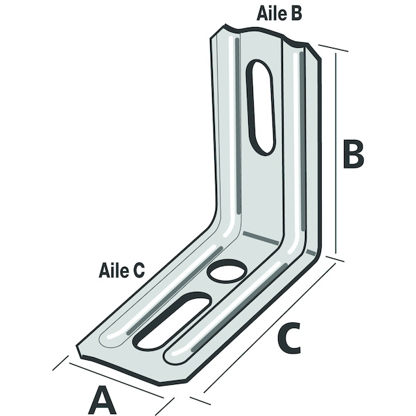 Équerre combinée Équerre de fixation de fenêtre END droite nervurée - Dimensions (L1 x L2) : 100 x 70 mm - Largeur : 30 mm...