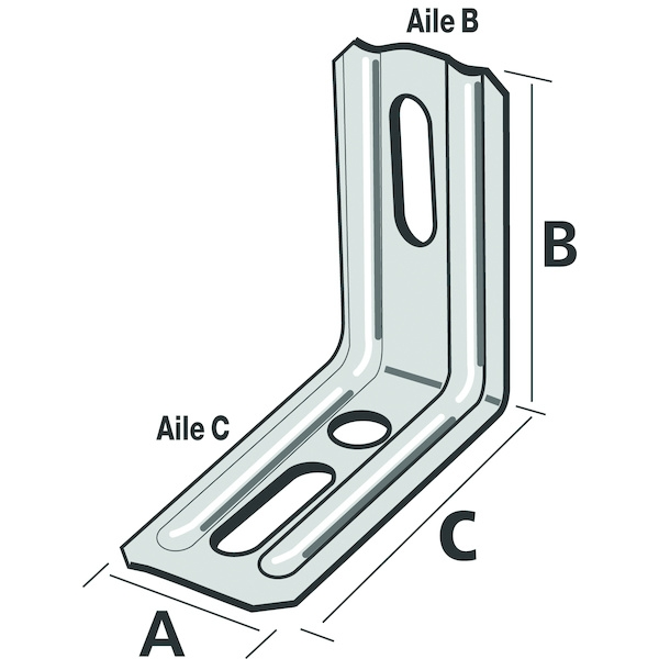 Équerre combinée Équerre de fixation de fenêtre END droite nervurée - Dimensions (L1 x L2) : 100 x 70 mm - Largeur : 30 mm...