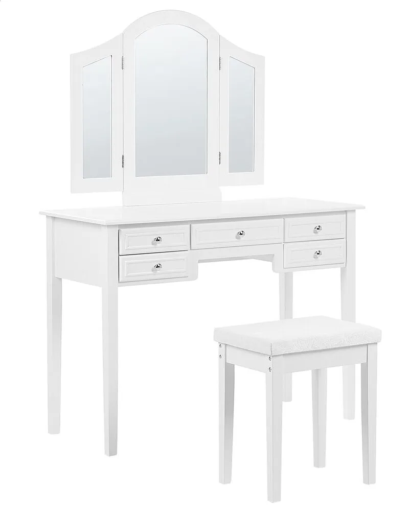 5 Drawers Dressing Table Mirror and Stool Blanc pur LUMIERE