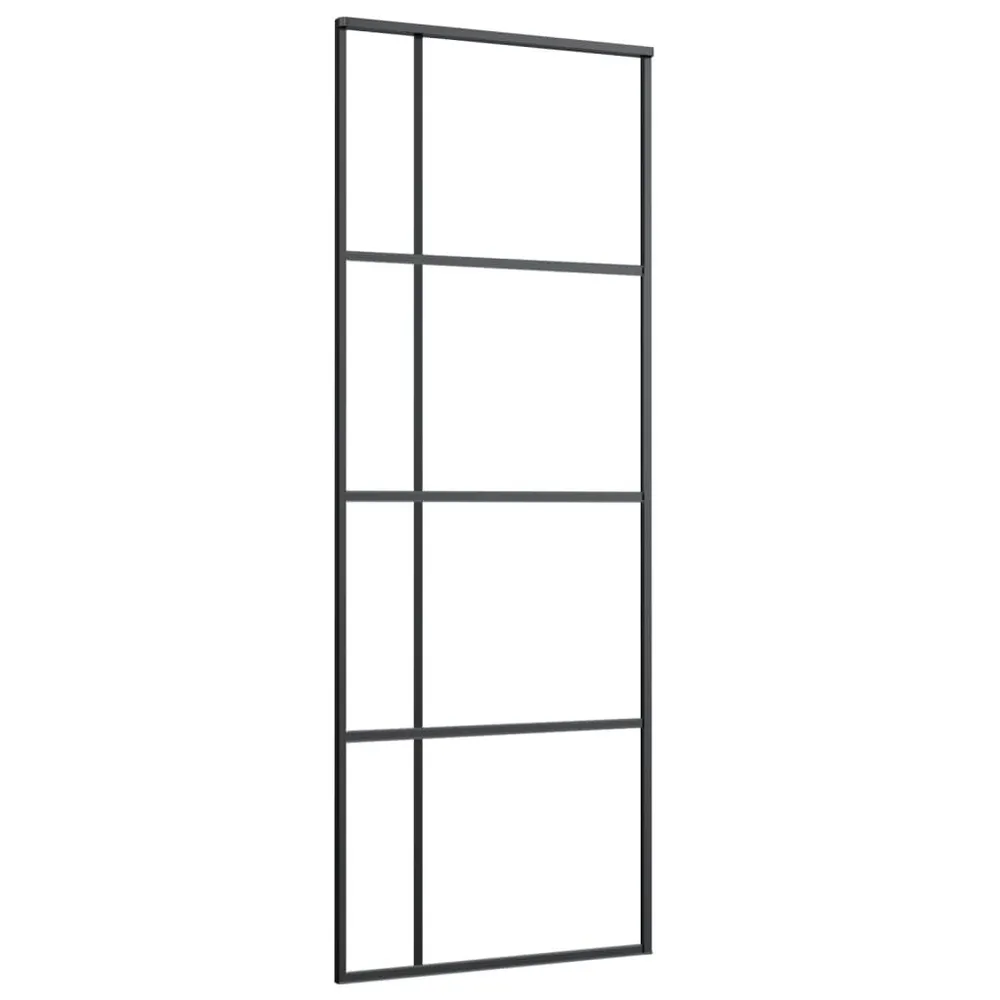 Certifié NF Porte coulissante Verre ESG dépoli et aluminium 76x205 cm Noir