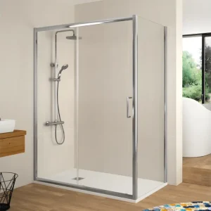 Haute Sécurité Paroi de douche fixe + Porte coulissante BELLA 155 cm Sans paroi latérale