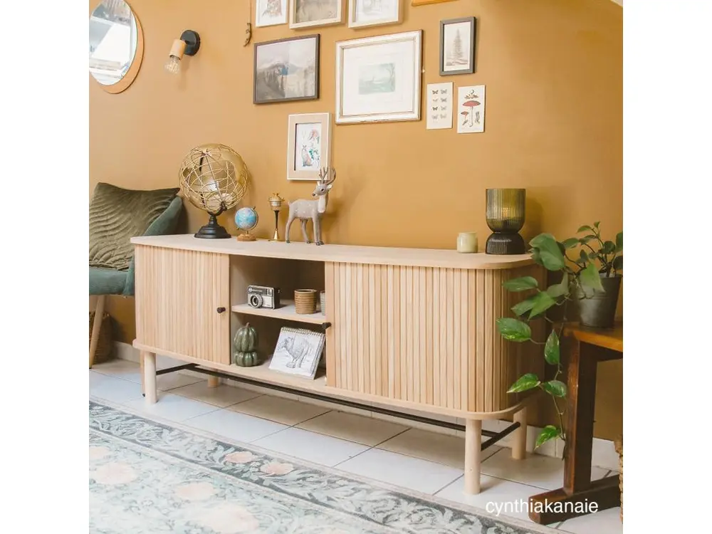 Meuble TV à portes coulissantes en bois 150 cm - Lino
