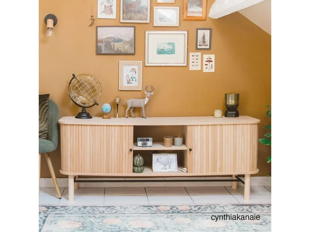 Meuble TV à portes coulissantes en bois 150 cm - Lino