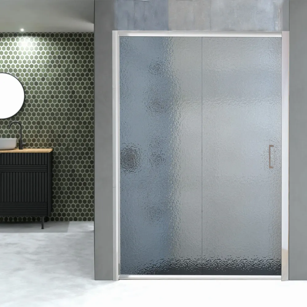 Pêne dormant Paroi de douche 1 porte coulissante 110cm verre imprimé C profil blanc Océanie