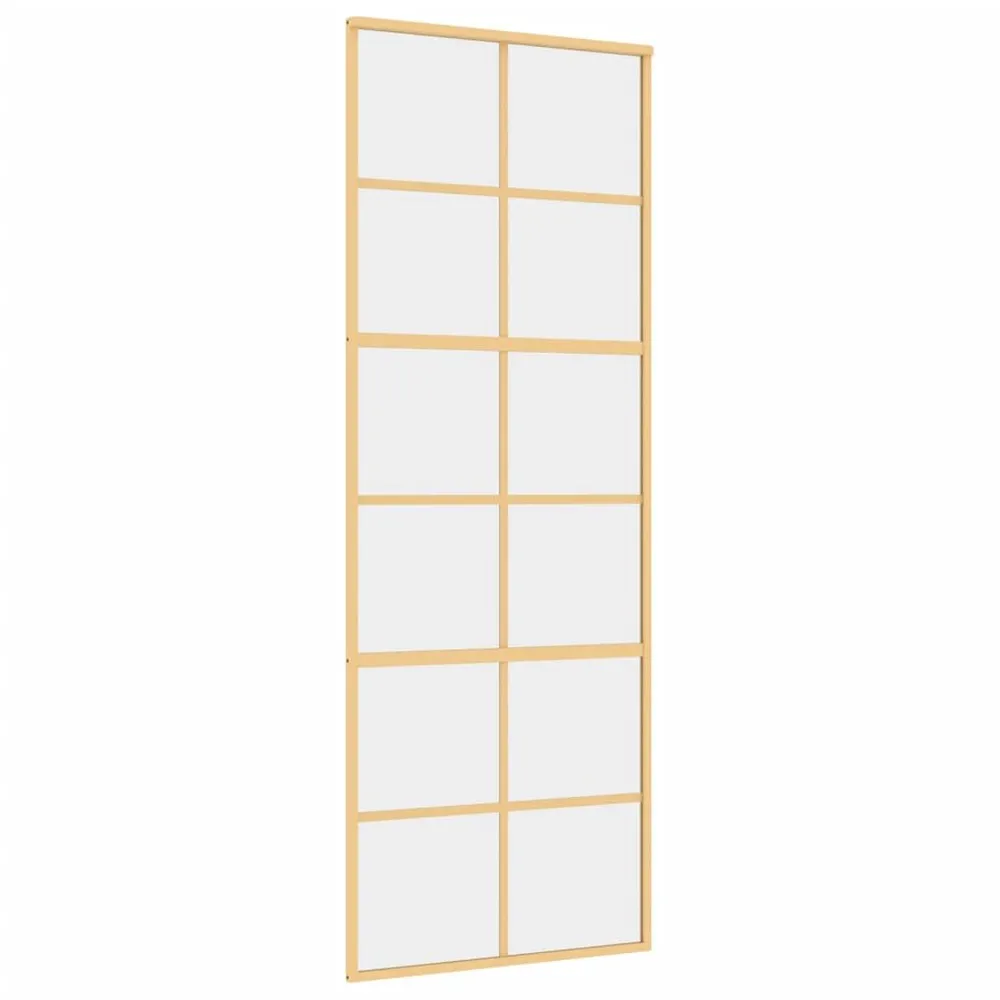 Porte coulissante doré 76x205 cm verre ESG évident et aluminium | Installation Facile