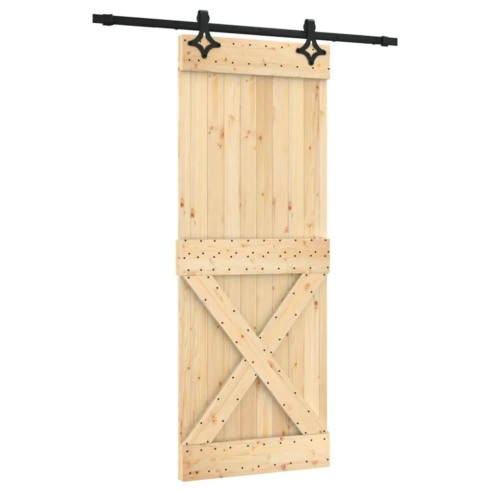 Porte coulissante et kit de quincaillerie 80x210 cm pin massif avec mécanisme silencieux
