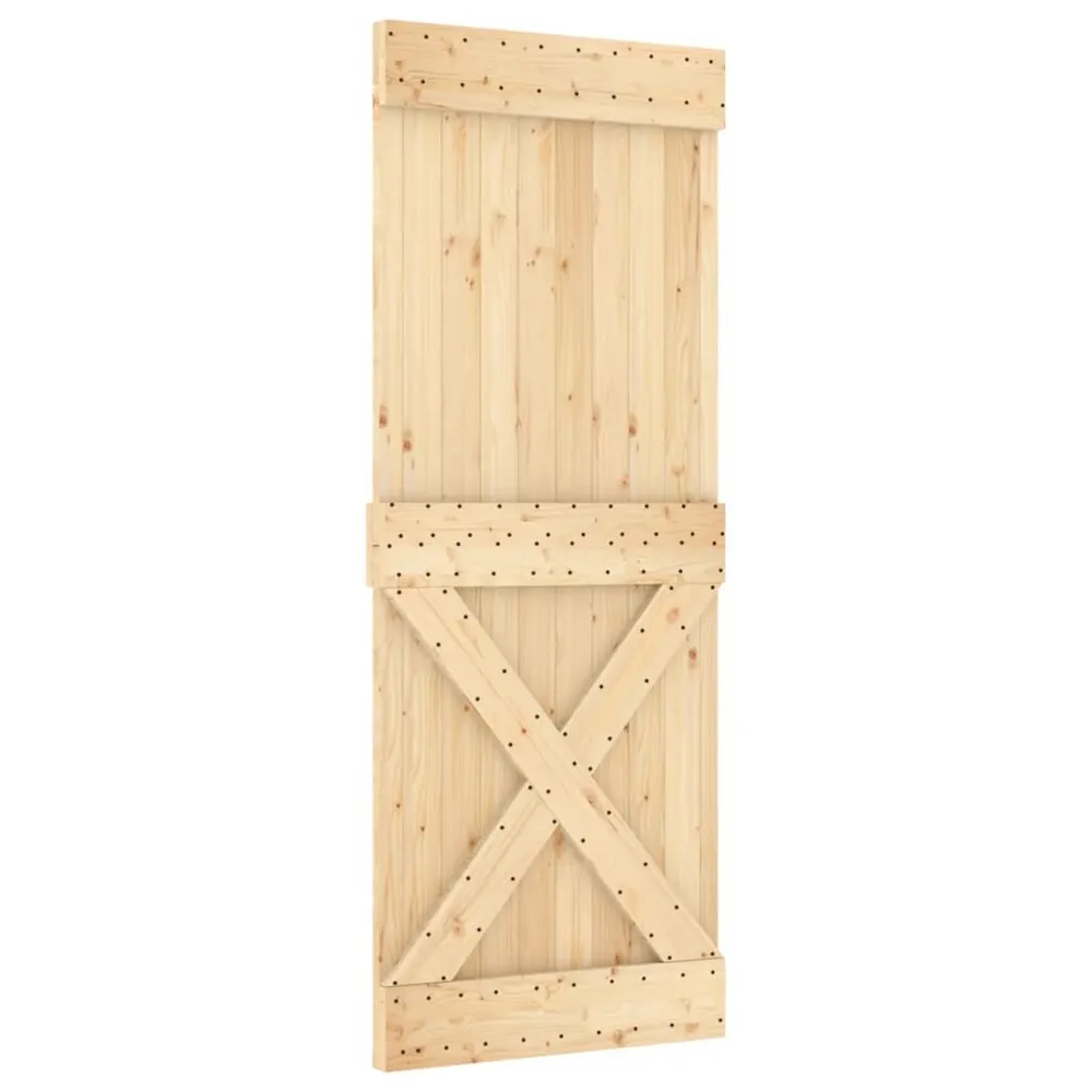 Porte coulissante et kit de quincaillerie 80x210 cm pin massif avec mécanisme silencieux