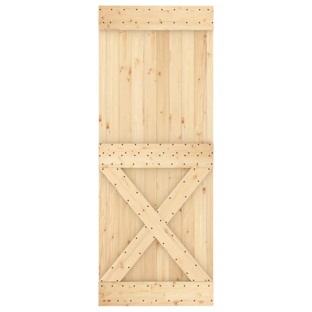 Porte coulissante et kit de quincaillerie 80x210 cm pin massif avec mécanisme silencieux