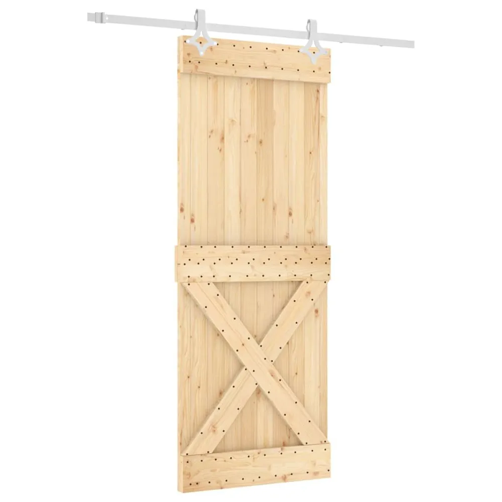 Porte coulissante et kit de quincaillerie 80x210 cm pin massif | Installation Facile