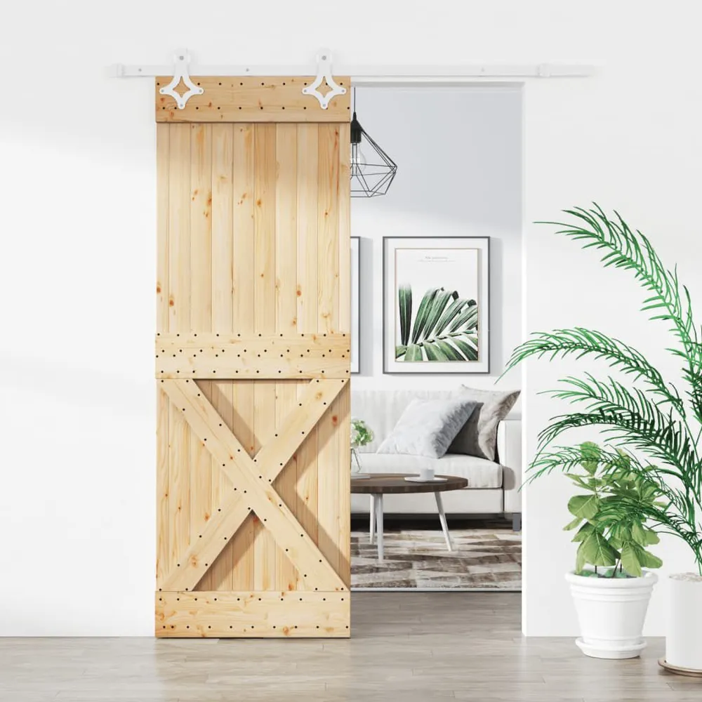 Porte coulissante et kit de quincaillerie 80x210 cm pin massif | Installation Facile