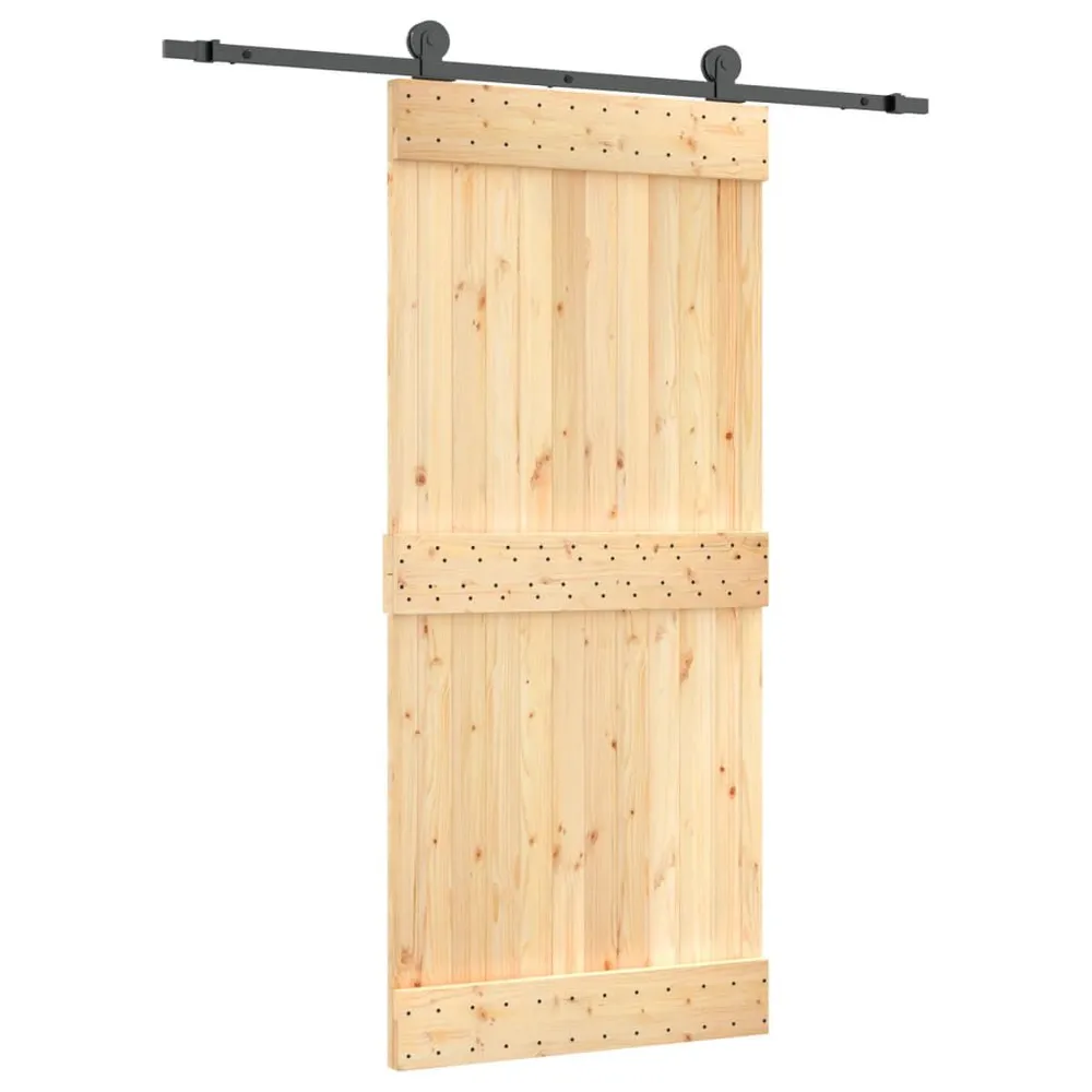 Porte coulissante et kit de quincaillerie 90x210 cm pin massif avec Gâche Incluse