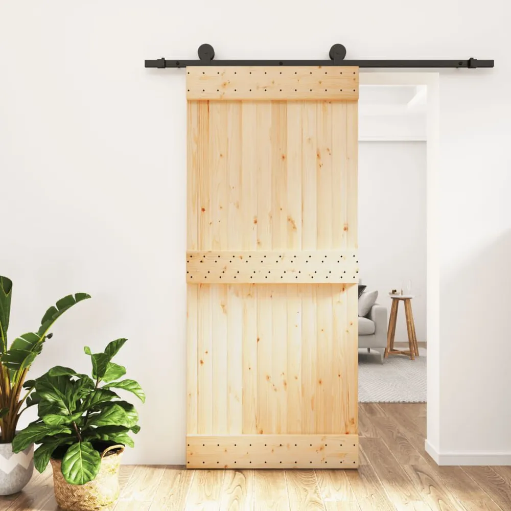 Porte coulissante et kit de quincaillerie 90x210 cm pin massif avec Gâche Incluse