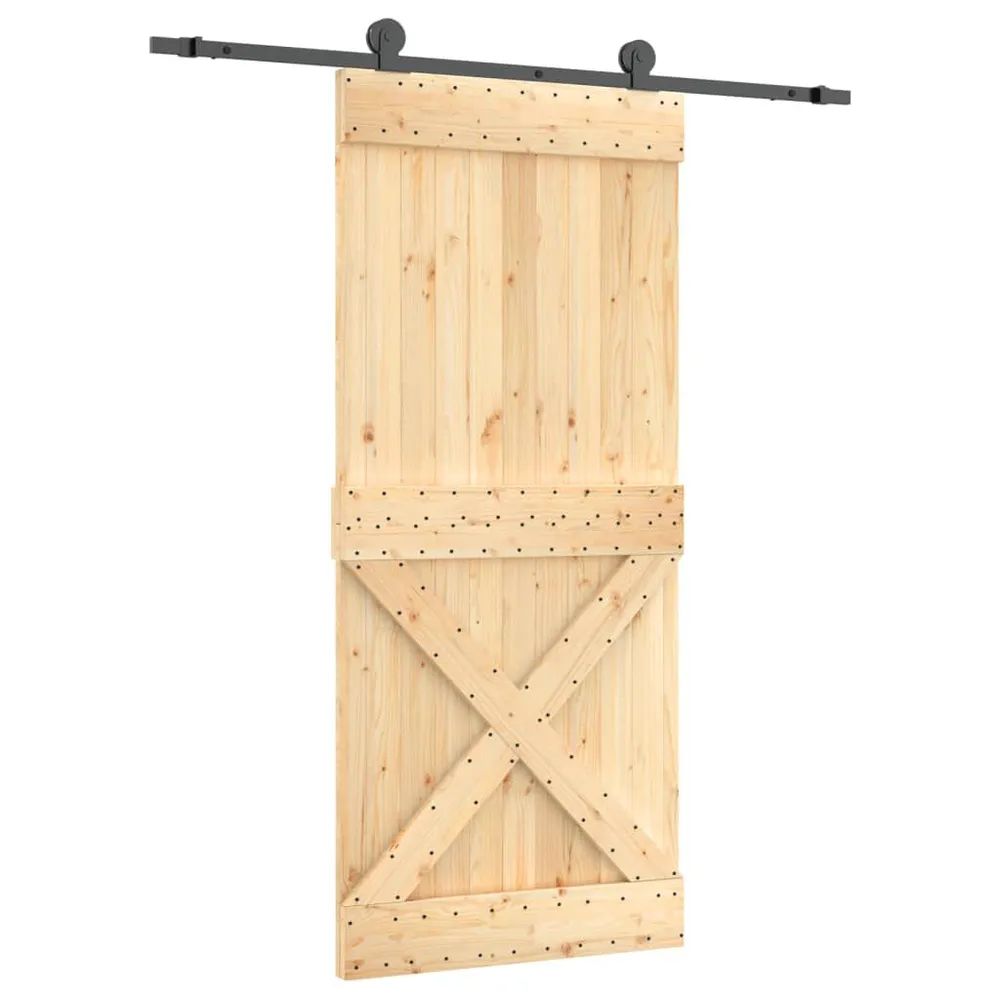 Porte coulissante et kit de quincaillerie 90x210 cm pin massif avec Gâche Incluse