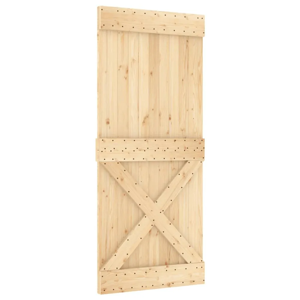 Porte coulissante et kit de quincaillerie 90x210 cm pin massif avec Gâche Incluse