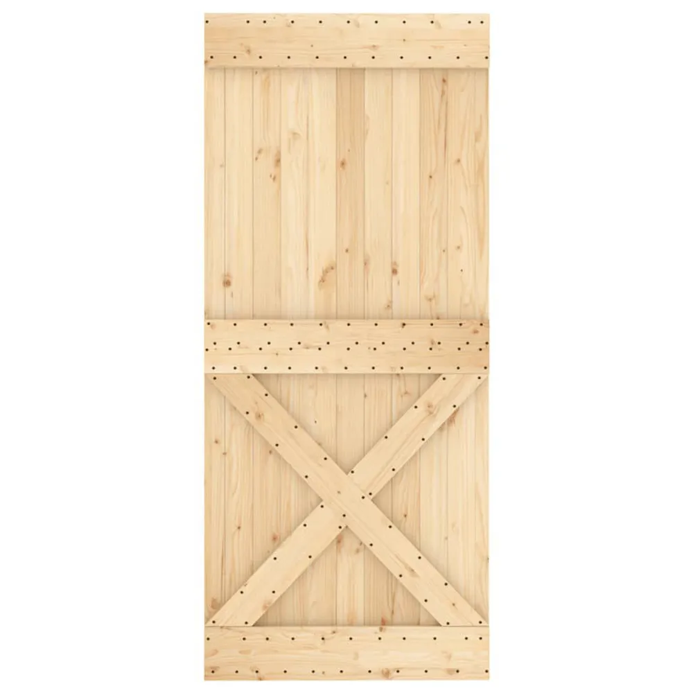 Porte coulissante et kit de quincaillerie 90x210 cm pin massif avec Gâche Incluse